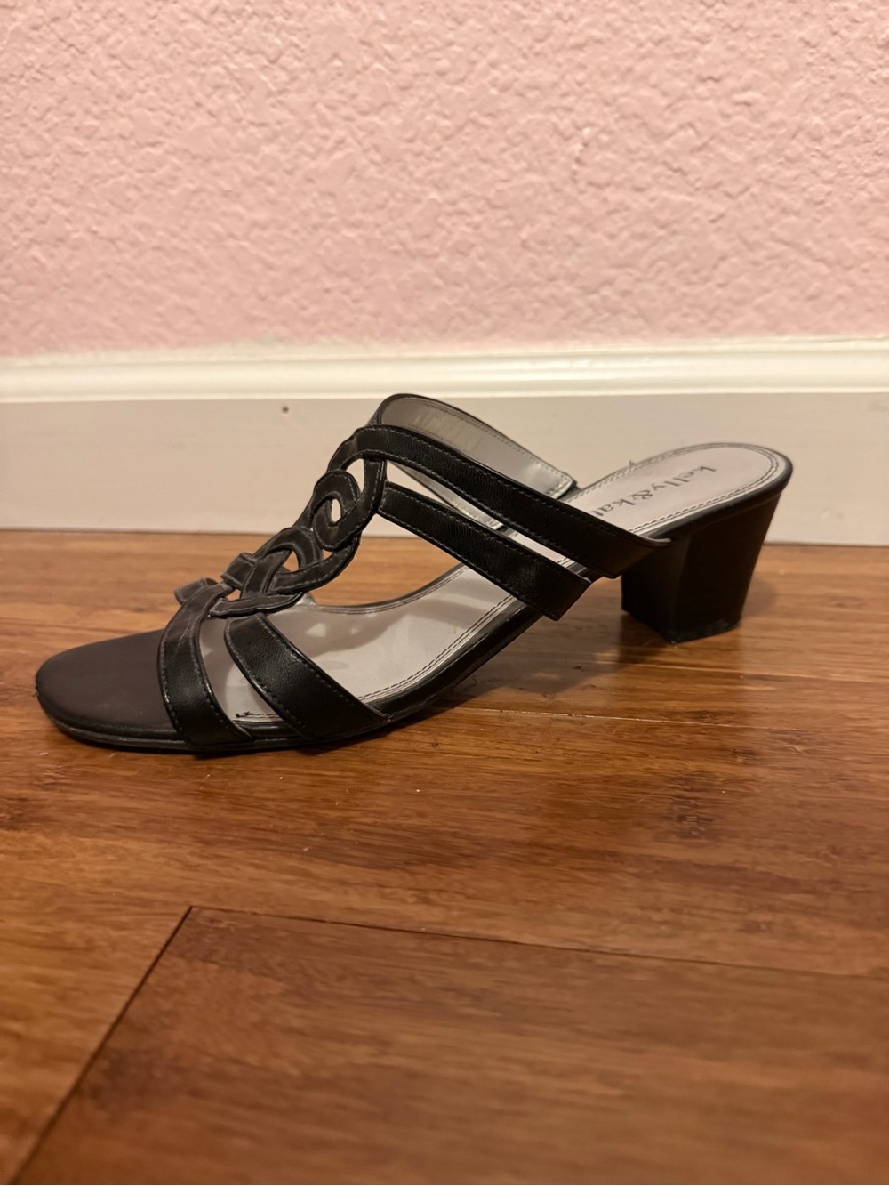 Kelly & Katie Black Strappy Mid Heel Sandals